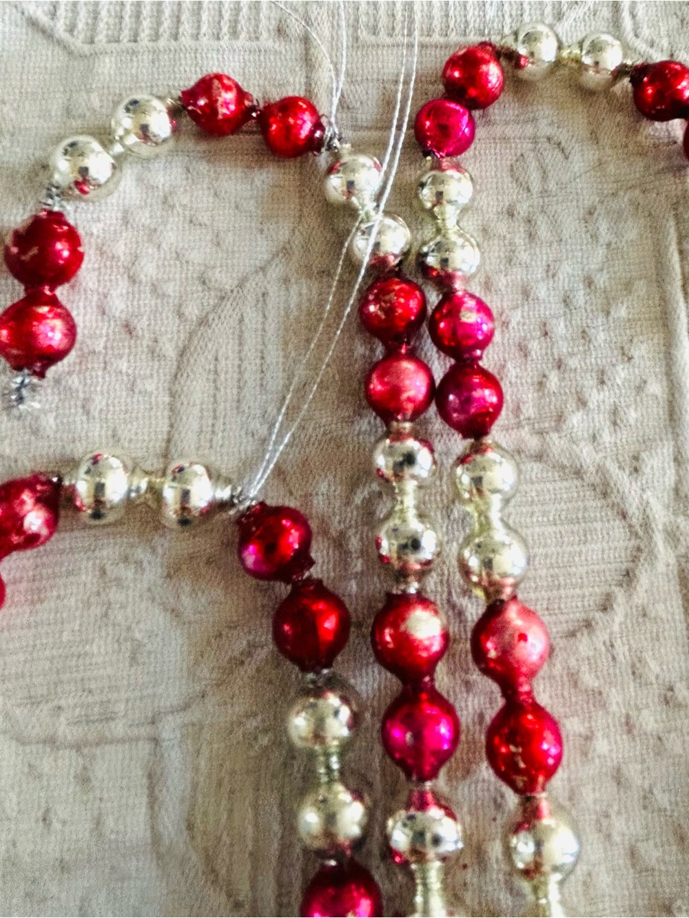 🎄 Vintage repurposed mercury glass bead candy cane holiday Christmas ornaments - Picture 2 of 6
